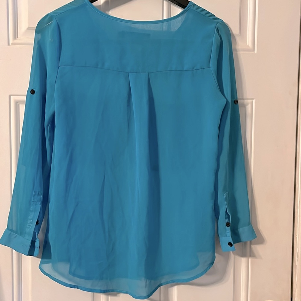 Zara Basic Sheer Turquoise Convertible Sleeve But… - image 4